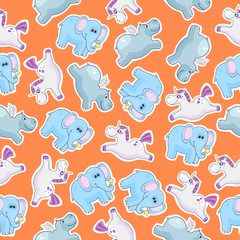 Fantastic animals seamless background. Funny cartoon beasts. Vector illustration