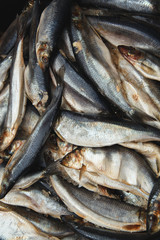 Fresh fishes on basket for sale on fair