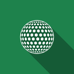 Golf ball flat icon with long shadow. Vector Illustration
