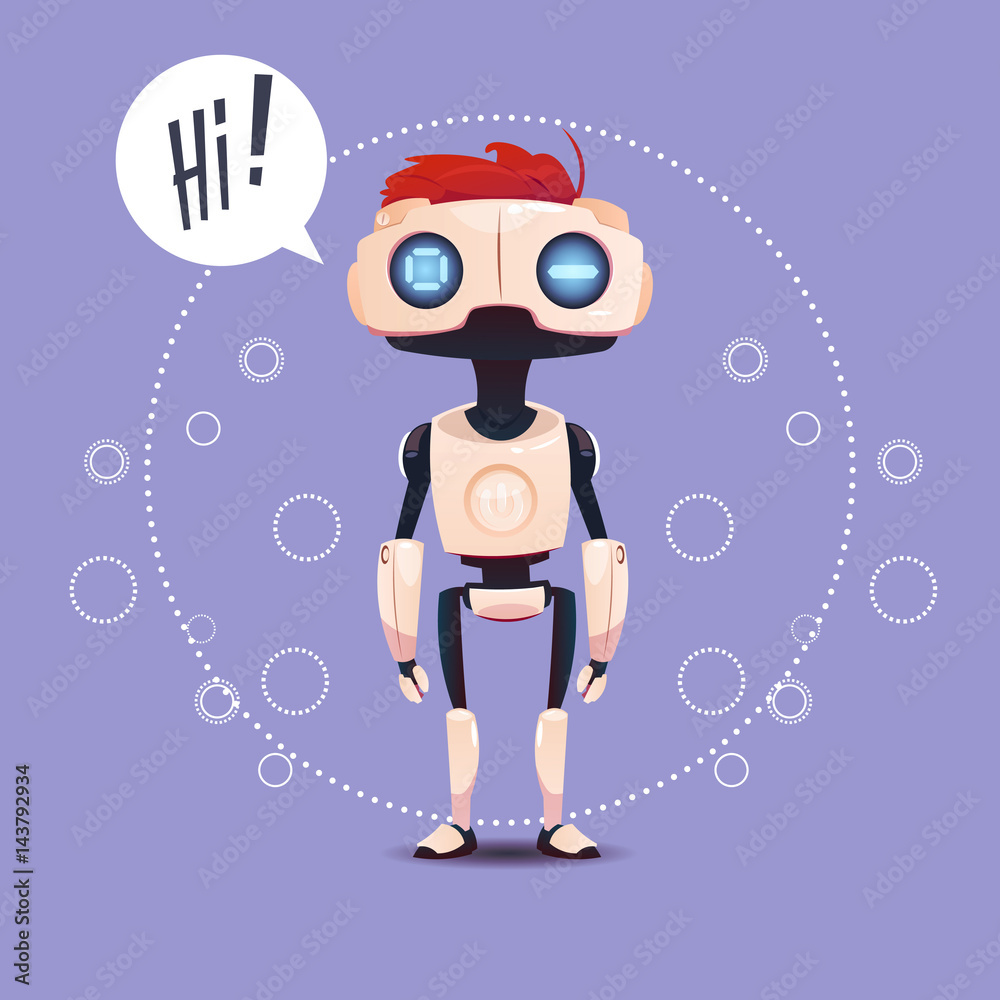 Poster chat bot, robot virtual assistance element of website or mobile applications, artificial intelligenc