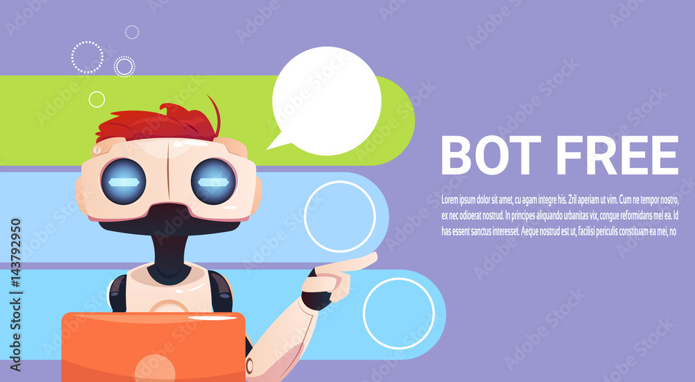 Poster chat bot using laptop computer, robot virtual assistance of website or mobile applications, artifici