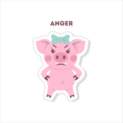 Angry pig sticker. Isolated cute sticker on white background.