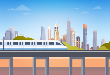 Obraz premium Subway Over City Skyscraper View Cityscape Background Skyline with Copy Space Vector Illustration