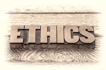 ethics word in letterpress wood type