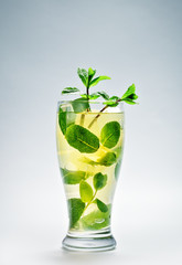 Cold drink with mint and ice