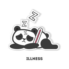 Sick panda bear. Isolated cute sticker on white background.
