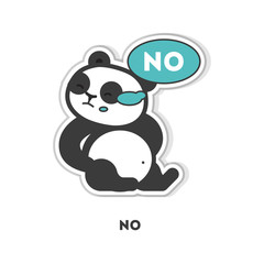Panda says no. Isolated cute sticker on white background.