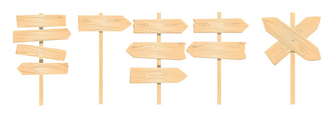 Wooden pointers set on white background. Signposts, banners and more.