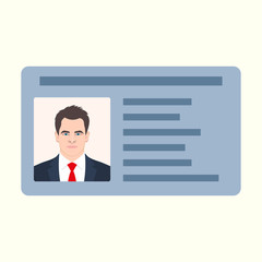 Fototapeta na wymiar Driver license with male picture. ID or access card icon in flat style. Vector illustration.
