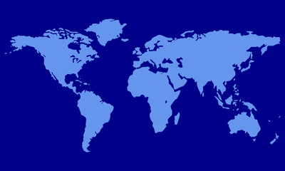 World map isolated on blue background. Vector illustration.