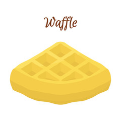 Sweet belgian waffle for breakfast. Made in cartoon flat style.