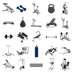 sport equipment flat icon set