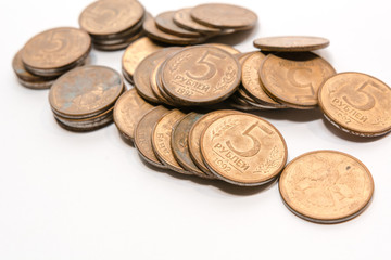 Russian ancient coins. Coins of the USSR. Coins on a white background.