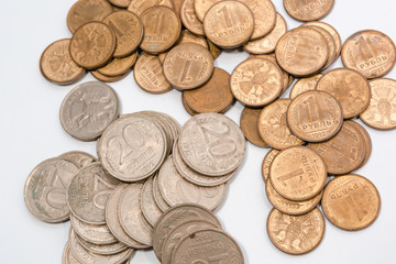 Russian ancient coins. Coins of the USSR. Coins on a white background.