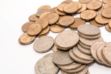Russian ancient coins. Coins of the USSR. Coins on a white background.