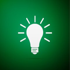 Light bulb flat icon on green background. Vector Illustration