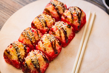 Japanese sushi on a beautiful plate.