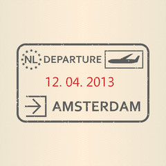 Amsterdam passport stamp. Travel by plane visa or immigration stamp. Vector illustration