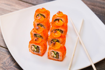 Japanese sushi on a beautiful plate.