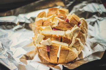 Original sandwiches - bread with cheese and sausage (ham) 