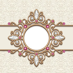 Antique jewelry frame with diamonds and ruby gems