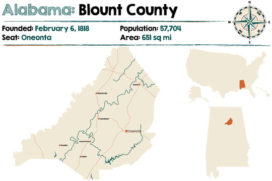 Large and detailed map of Blount County in Alabama.