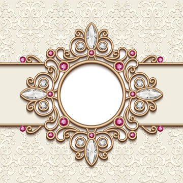 Antique jewelry frame with diamonds and ruby gems