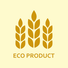Ears of Wheat icon. Eco product label or emblem with wheat grains. Agriculture and harvesting concept. Vector illustration.