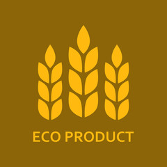 Ears of Wheat icon. Eco product label or emblem with wheat grains. Agriculture and harvesting concept. Vector illustration.