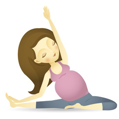 Vector illustration of a pregnant woman sitting doing yoga Sitting Side Stretch