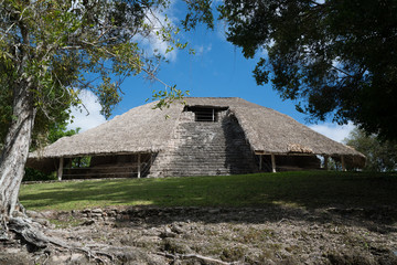 Fototapeta na wymiar Kohunlich is a large archaeological site of Maya civilization, Yucatan Peninsula, Quintana Roo, Mexico. Temple of the Masks.