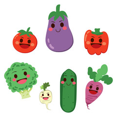 Cute group of healthy vegetable cartoon characters
