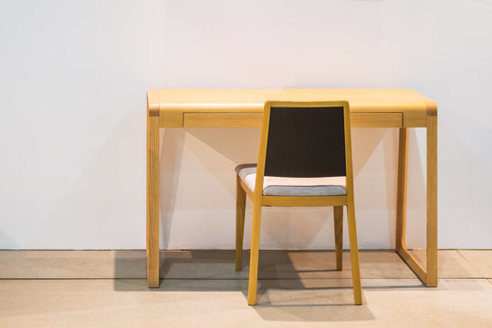 Modern set of wooden table and chair