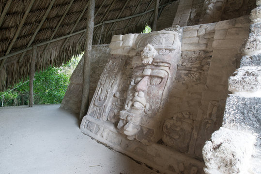 Kohunlich is a large archaeological site of Maya civilization, Yucatan Peninsula, Quintana Roo, Mexico. Temple of the Masks.
