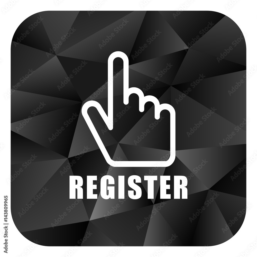 Poster register black color web modern brillant design square internet icon on white background.