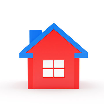 Icon of red house isolated on white. 3D illustration