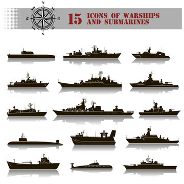15 icons of warships and submarines