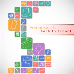 Abstract of Welcome Back to School Vector Background Design. Back to School in The Typographic Text with Knowledge Icon and Stationary Icon for Educational Learning. Vector and Illustration, EPS 10.