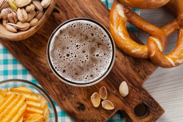 Lager beer mug and snacks