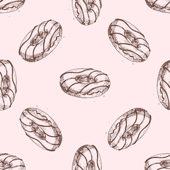 Hand drawn doughnut food sketch for menu seamless pattern and doodle vector illustration.