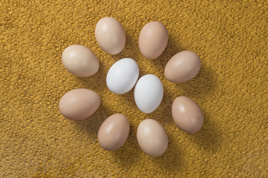 A few eggs on a bright background
