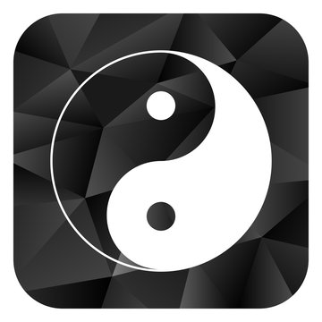 Ying yang black color web modern brillant design square internet icon on white background.