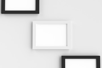 Realistic blank white picture frame templates set on white background, 3D render