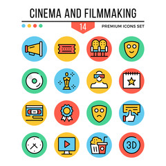 Cinema and filmmaking icons. Modern thin line icons set. Premium quality. Outline symbols, graphic concepts, elements, flat line icons. Vector illustration