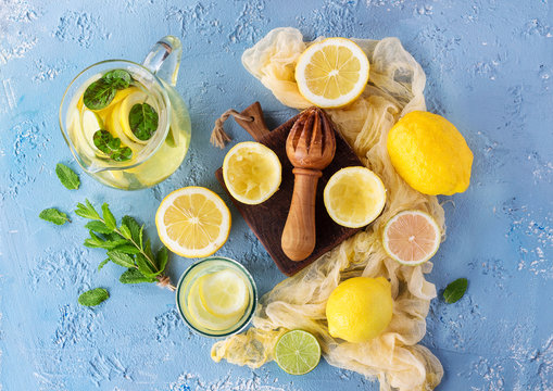 Homemade lemonade with mint and lemon