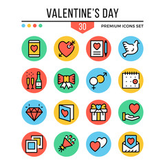 Valentine's day icons. Modern thin line icons set. Premium quality. Outline symbols, graphic elements collection, concept, flat line icons. Vector illustration