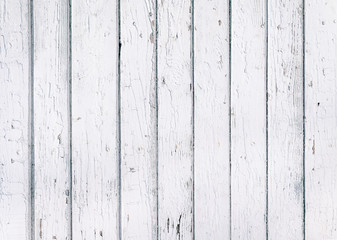 Wood plank fence with an old paint white color close up. Detailed background photo texture. Wooden wall abstract background.