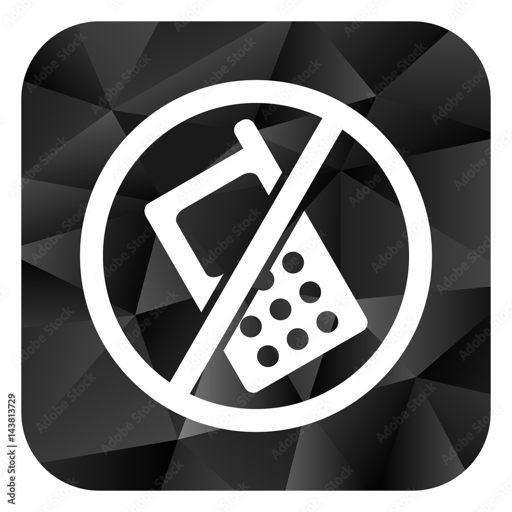 Poster no phone black color web modern brillant design square internet icon on white background.