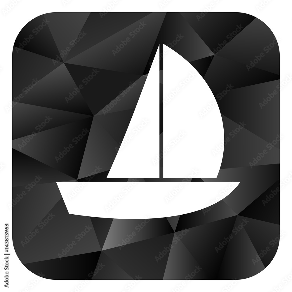 Poster yacht black color web modern brillant design square internet icon on white background.