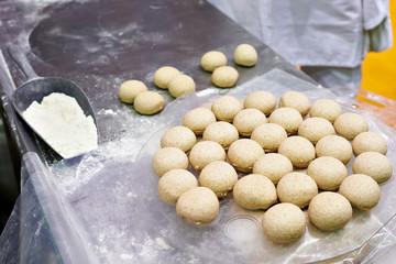 Balls of dough for baking buns